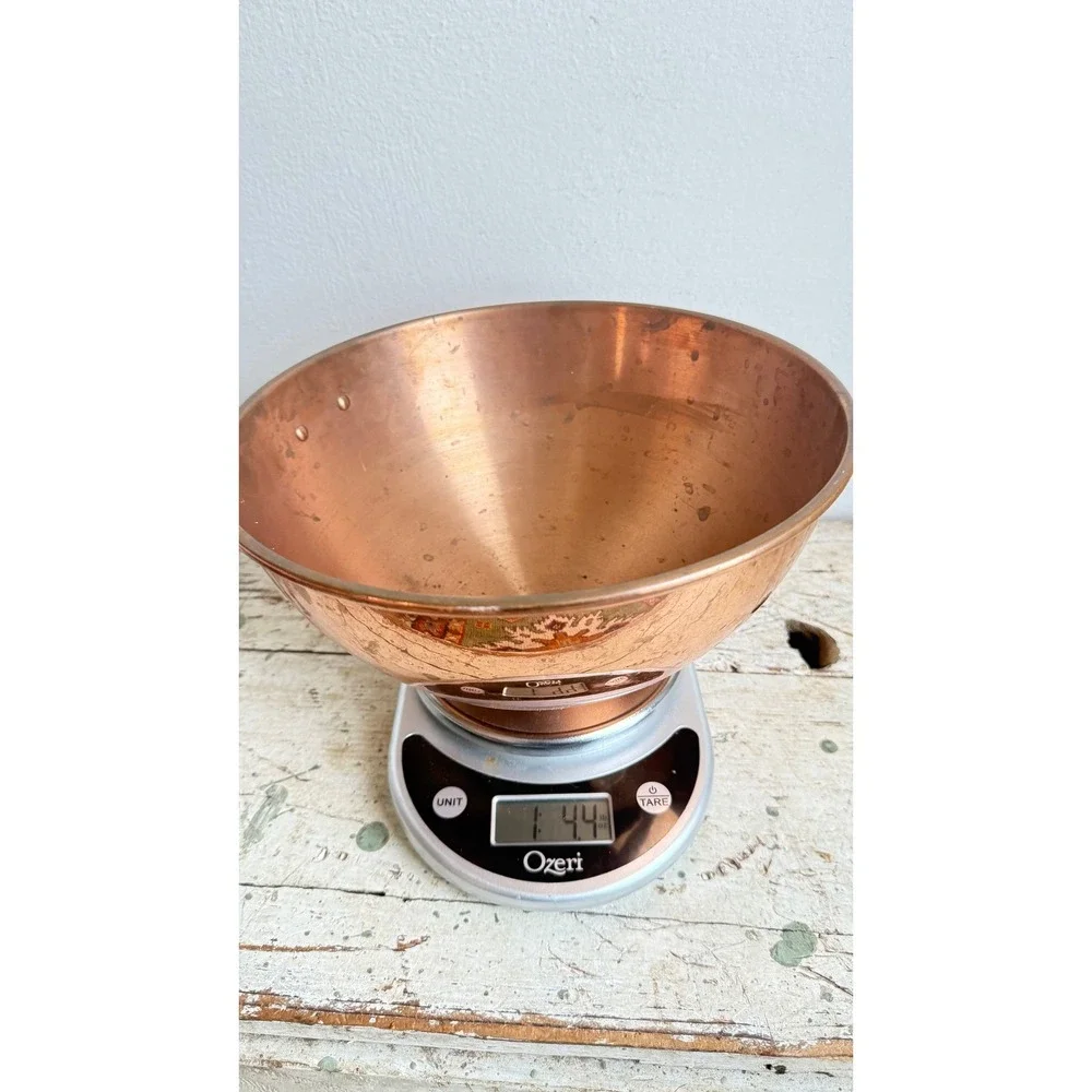 Vintage Solid Copper Mixing Bowl Brass Hanging Ring 11.5 Inch French